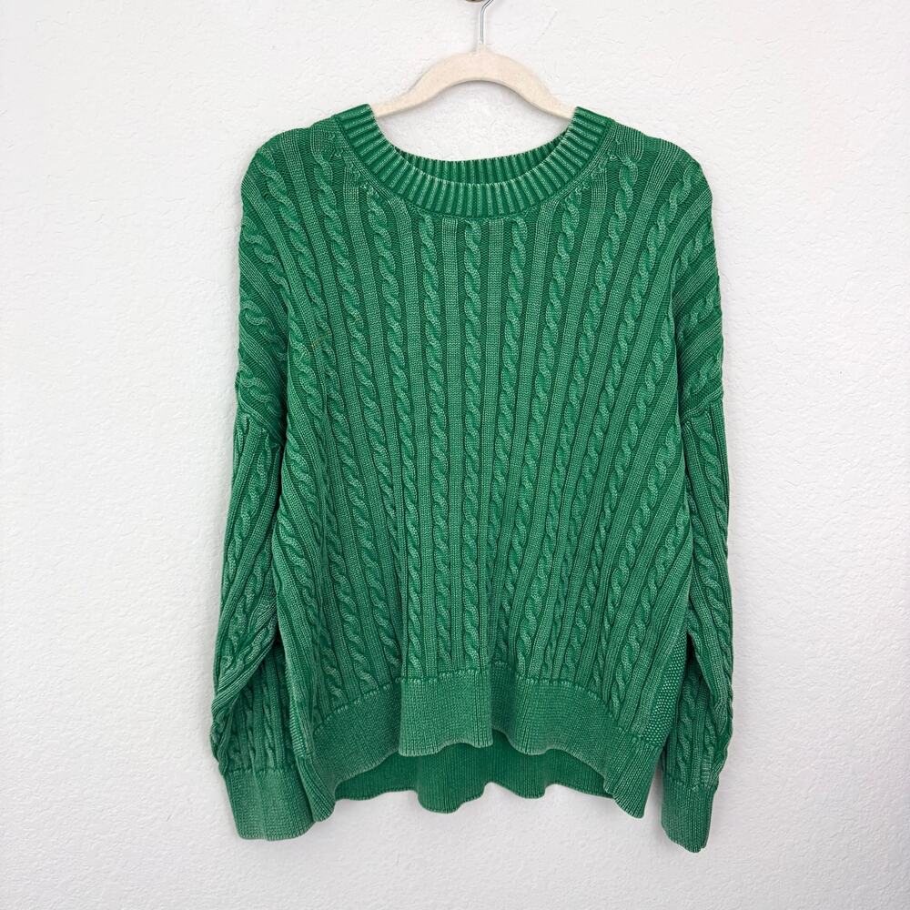 Torrid Womens Pullover Crew Knit Sweater Size 2X 100% Cotton Acid Washed Green